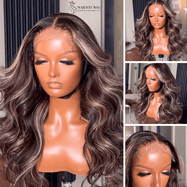 13x4 Transparent HD Lace Ash Blonde Highlight Wig - Majesty Wig - Majesty Wig