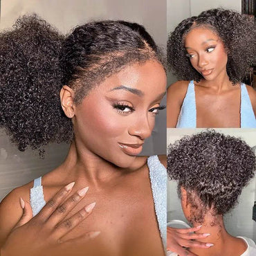 4C Kinky Edges 360 Lace Frontal Wig – Kinky Curly Human Hair, Pre-Plucked & Natural Look - Majesty Wig