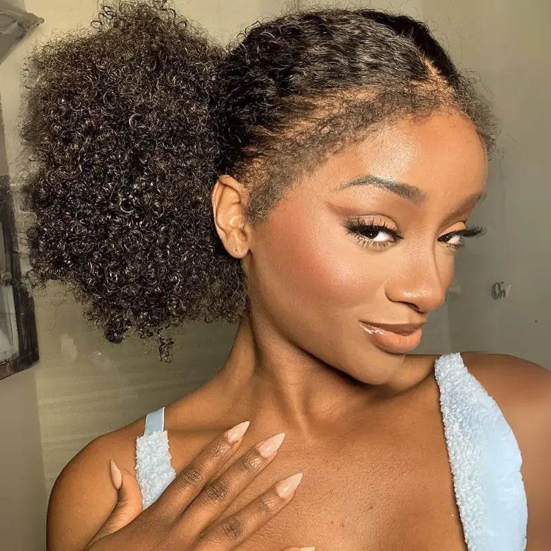 4C Kinky Edges 360 Lace Frontal Wig – Kinky Curly Human Hair, Pre-Plucked & Natural Look - Majesty Wig