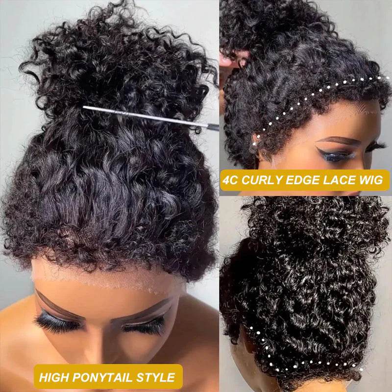 4C Kinky Edges 360 Lace Frontal Wig – Kinky Curly Human Hair, Pre-Plucked & Natural Look - Majesty Wig