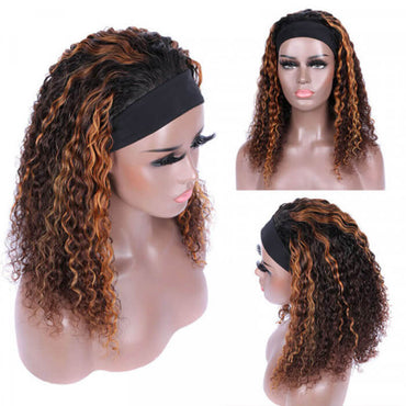 #4/30 Highlight Curly Headband Wig – 100% Human Hair Glueless Wig for Women