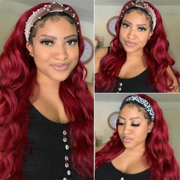 99J Burgundy Headband Wig – Body Wave Virgin Human Hair, Glueless & Ready to Wear