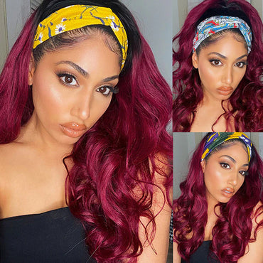 99J Burgundy Headband Wig – Body Wave Virgin Human Hair, Glueless & Ready to Wear