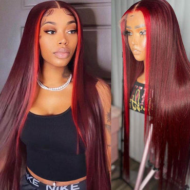 99J Burgundy Ombre Straight Wig – HD Lace Front, Pre-Plucked Human Hair Wig with Natural Hairline - Majesty Wig