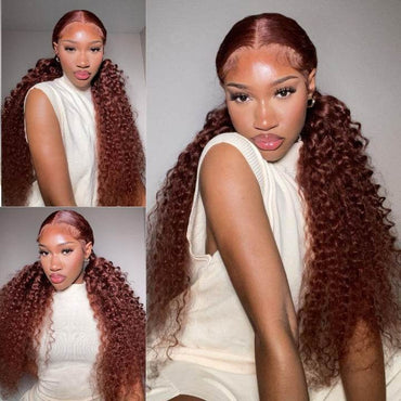 Auburn Reddish BrownWand Curl Wig – 13x4 HD Lace Front Human Hair Wig, Transparent Lace - Majesty Wig