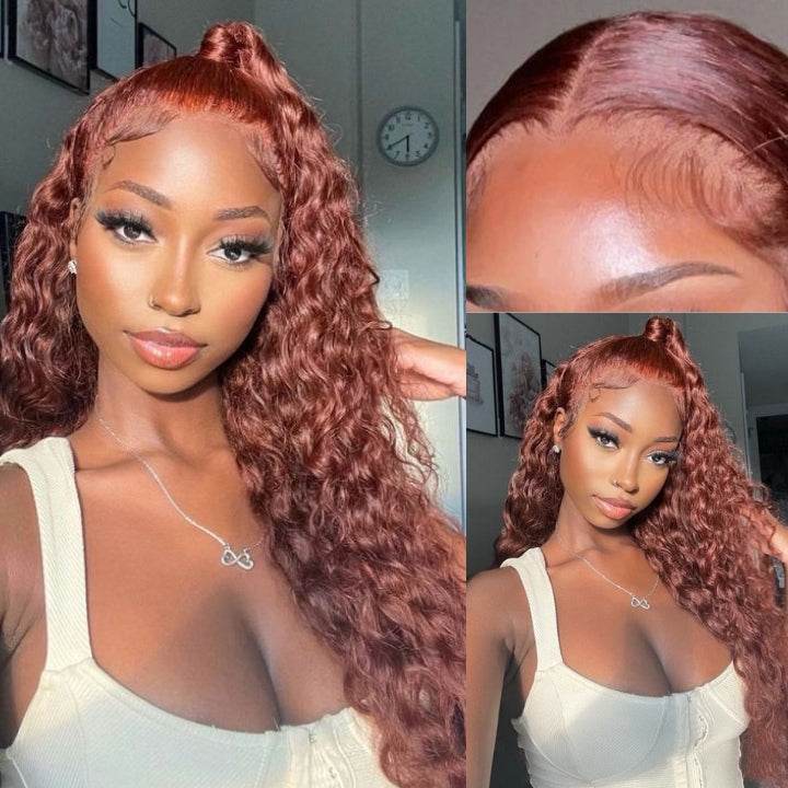 Auburn Reddish BrownWand Curl Wig – 13x4 HD Lace Front Human Hair Wig, Transparent Lace - Majesty Wig