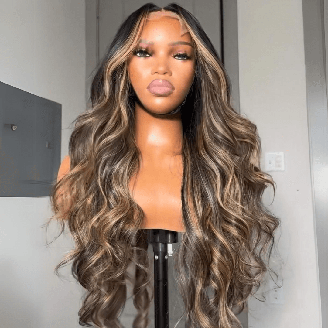 Balayage Body Wave Wig – 13x4 HD Lace Front with Honey Blonde Highlights - Majesty Wig