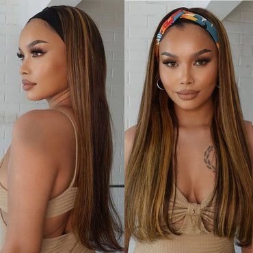 Blonde Highlight Headband Wig – Mix Color Virgin Human Hair, Glueless & Gel-Free Silk Scarf Wig for Women