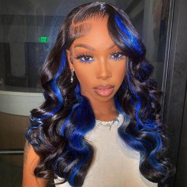 Blue Highlight Body Wave Wig – Glueless Transparent Lace Front Human Hair Wig for Women - Majesty Wig