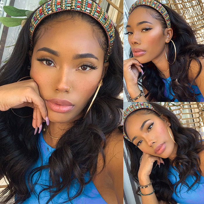 Body Wave Headband Wig – 100% Human Hair, Glueless with Free Stylish Headbands