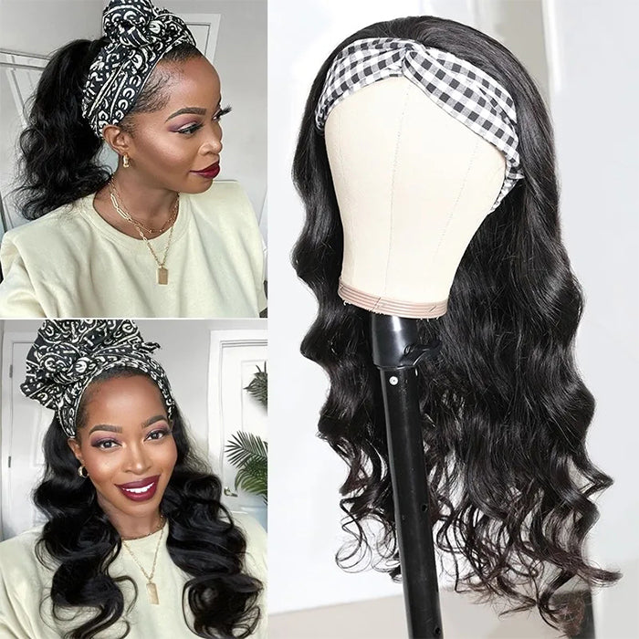 Body Wave Headband Wig – 100% Human Hair, Glueless with Free Stylish Headbands
