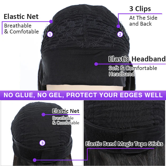 Body Wave Headband Wig – 100% Human Hair, Glueless with Free Stylish Headbands