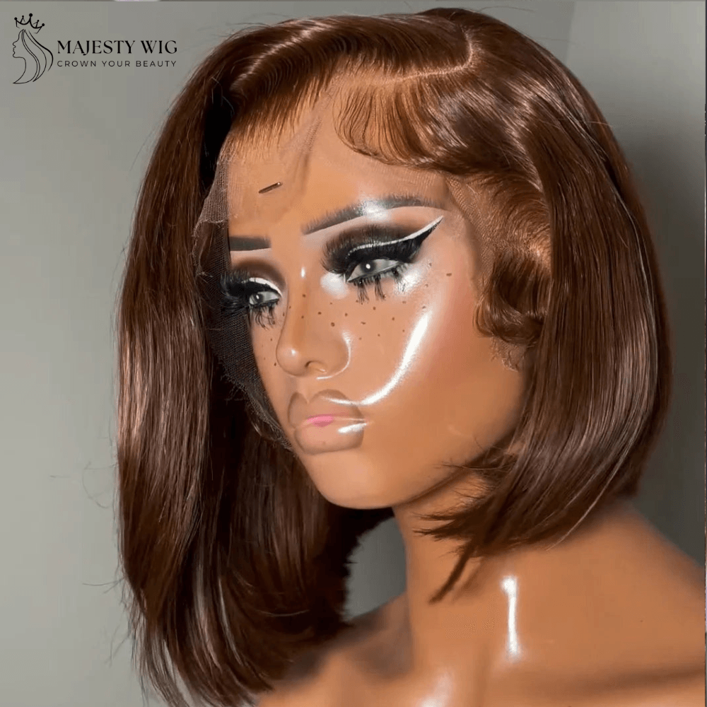 Brown Glueless Short Bob Straight Side Part Wig - Majesty Wig