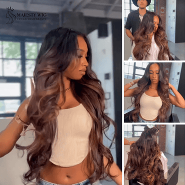 Chestnut Brown Highlight Glueless Body Wave 13x4 Lace Front Wig - Majesty Wig