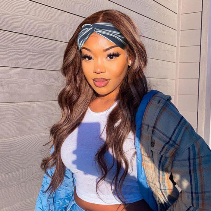 Chocolate Brown Headband Wig – #4 Virgin Human Hair, Glueless & No Gel, Silk Scarf Wig for Women