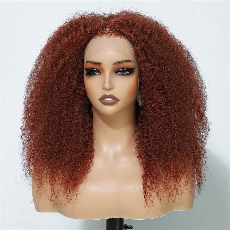 Copper Red Afro Kinky Curly Lace Front Wig – 100% Human Hair, 13x4 HD Lace, Glueless, 180% Density - Majesty Wig