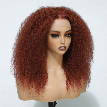 Copper Red Afro Kinky Curly Lace Front Wig – 100% Human Hair, 13x4 HD Lace, Glueless, 180% Density - Majesty Wig