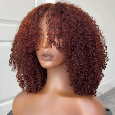 Copper Red Afro Kinky Curly Wig – Reddish Brown Human Hair with Curtain Bangs, Glueless & Beginner-Friendly - Majesty Wig