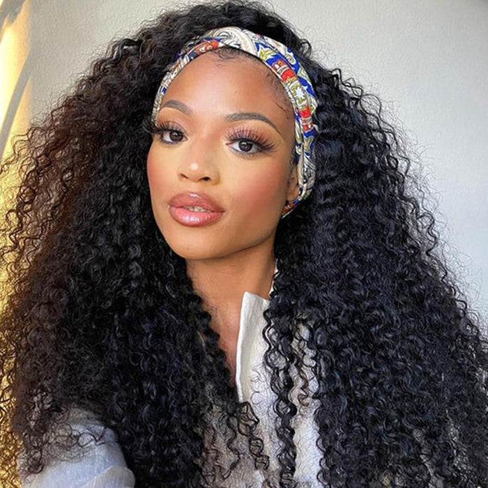 Curly Headband Wig – No Glue Human Hair Wig with Multiple Headband Styles