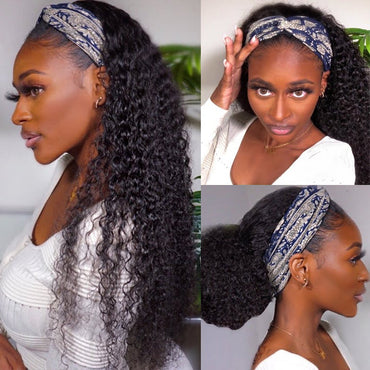 Curly Headband Wig – No Glue Human Hair Wig with Multiple Headband Styles