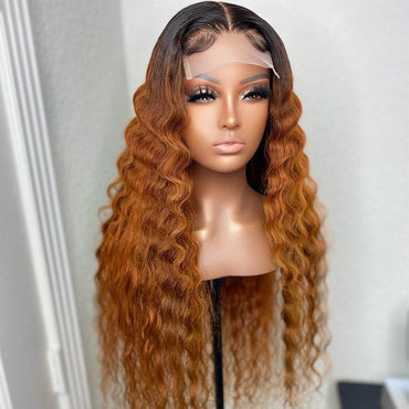 Glueless 5x5 Lace Closure Wig – Ombre Human Hair with Natural Loose Deep Waves & Crimped Texture - Majesty Wig