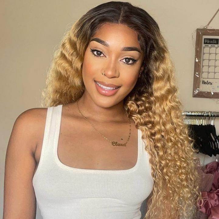 Glueless 5x5 Lace Closure Wig – Ombre Human Hair with Natural Loose Deep Waves & Crimped Texture - Majesty Wig