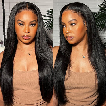 Glueless Yaki Straight Wig – 8x5 Pre-Cut Lace Closure Human Hair Wig with Pre-Plucked Hairline
