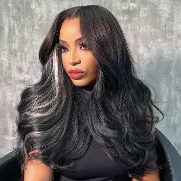 Grey Straight Wig with Black Highlights – 13x4 Lace Frontal Human Hair Wig - Majesty Wig