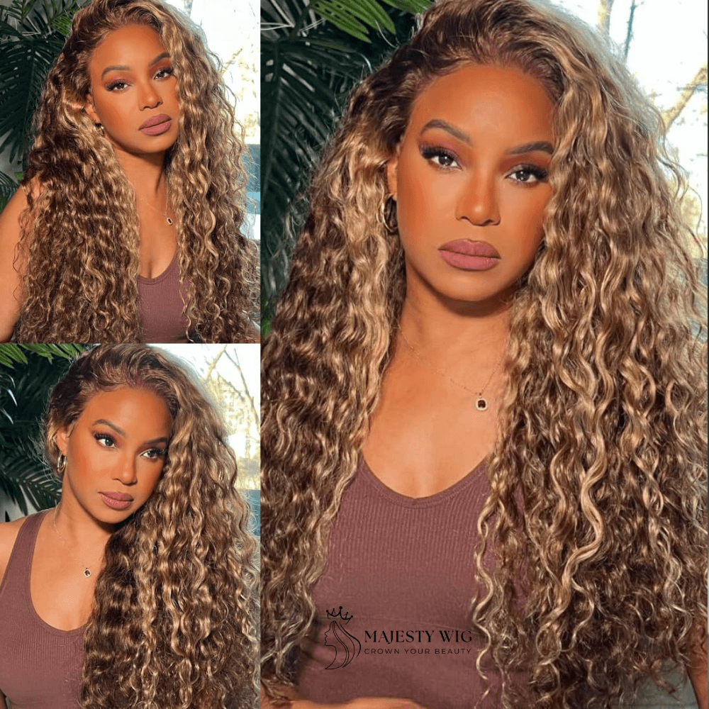 Honey Blonde Water Wave Lace Front Human Hair Wig - Majesty Wig