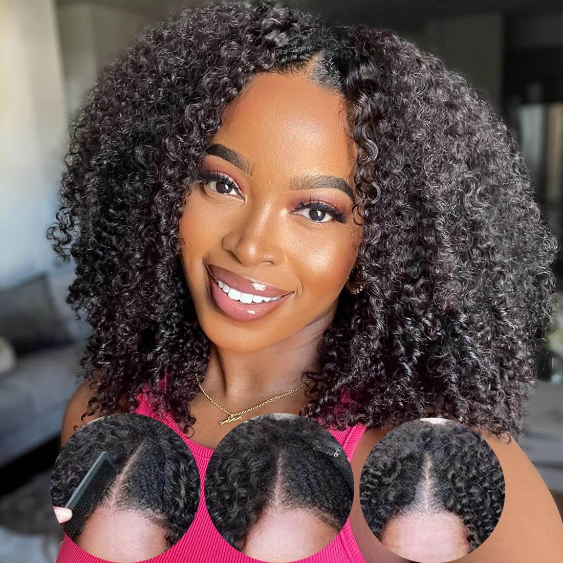 Kinky Curly V Part Wig – Beginner Friendly, No Glue, 100% Virgin Human Hair - Majesty Wig
