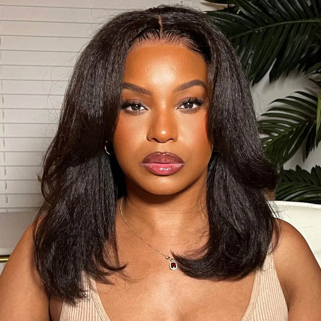 Kinky Straight Bob Wig – Short Layer Cut, 13x4 Lace Front, Glueless Wear & Go Human Hair Wig - Majesty Wig