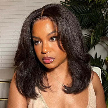 Kinky Straight Bob Wig – Short Layer Cut, 13x4 Lace Front, Glueless Wear & Go Human Hair Wig - Majesty Wig