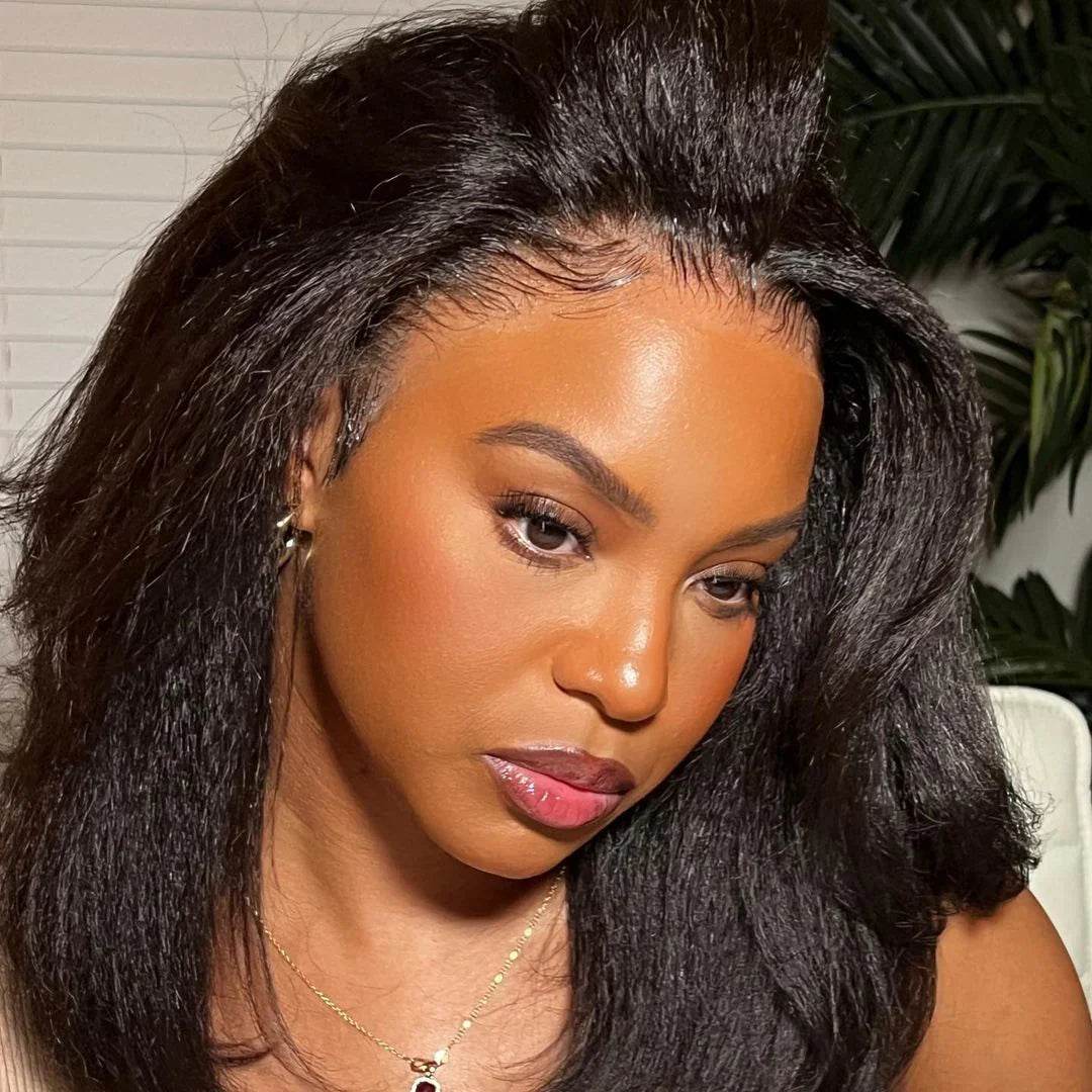 Kinky Straight Bob Wig – Short Layer Cut, 13x4 Lace Front, Glueless Wear & Go Human Hair Wig - Majesty Wig