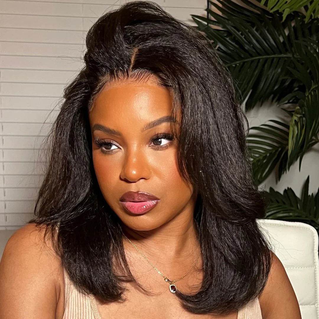 Kinky Straight Bob Wig – Short Layer Cut, 13x4 Lace Front, Glueless Wear & Go Human Hair Wig - Majesty Wig