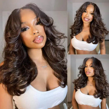 Layered Body Wave Wig – Glueless Human Hair with Pre-Cut Lace & Curtain Bangs - Majesty Wig