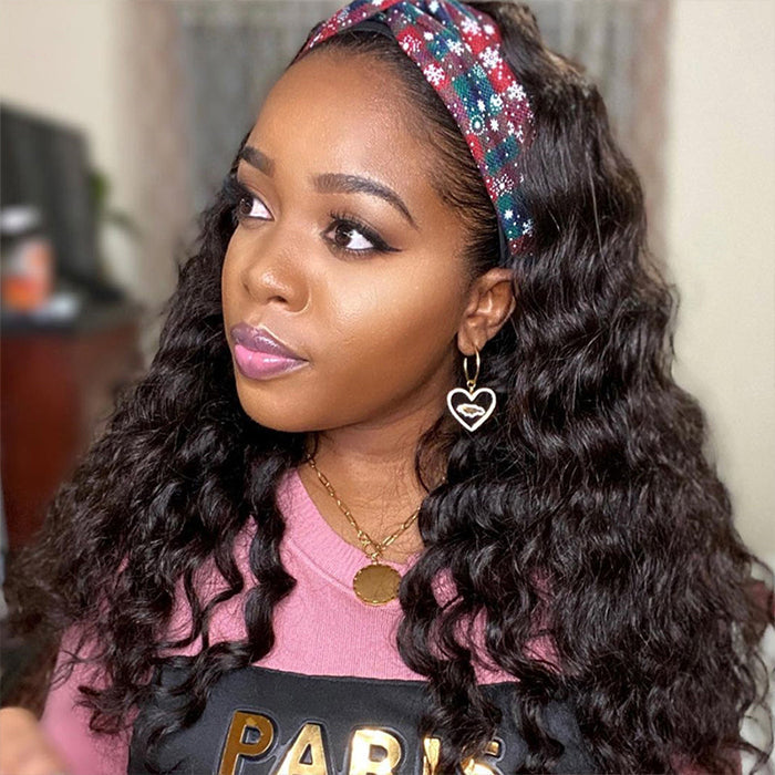 Loose Wave Headband Wig – 100% Human Hair, Glueless Wig with Multiple Headbands