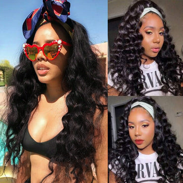 Loose Wave Headband Wig – 100% Human Hair, Glueless Wig with Multiple Headbands