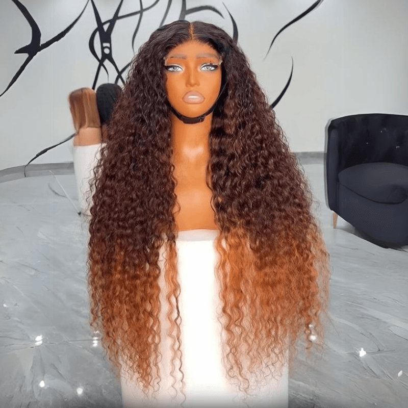 Ombre Brown Deep Curly Lace Front Wig – HD 13x4 Human Hair, Pre-Plucked & Natural Hairline - Majesty Wig