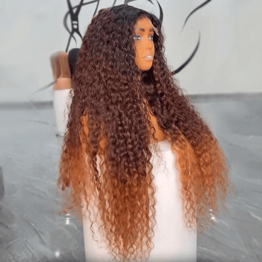 Ombre Brown Deep Curly Lace Front Wig – HD 13x4 Human Hair, Pre-Plucked & Natural Hairline - Majesty Wig