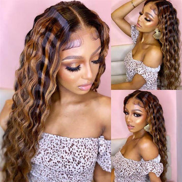 Ombre Highlight Deep Wave Wig – 13x4 HD Lace Front, Glueless Human Hair, Pre-Plucked for Women - Majesty Wig