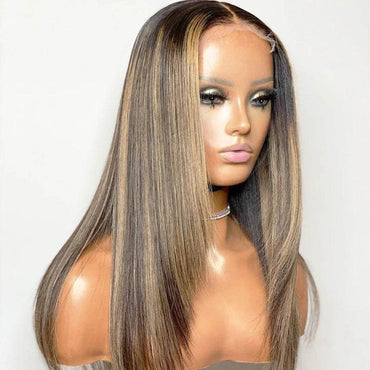 Ombre Highlight Straight Wig – Pre-Bleached Knots, 13x4 Lace Front, Layered Cut, 180% Density - Majesty Wig