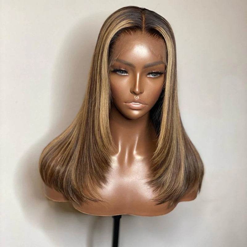 Ombre Highlight Straight Wig – Pre-Bleached Knots, 13x4 Lace Front, Layered Cut, 180% Density - Majesty Wig