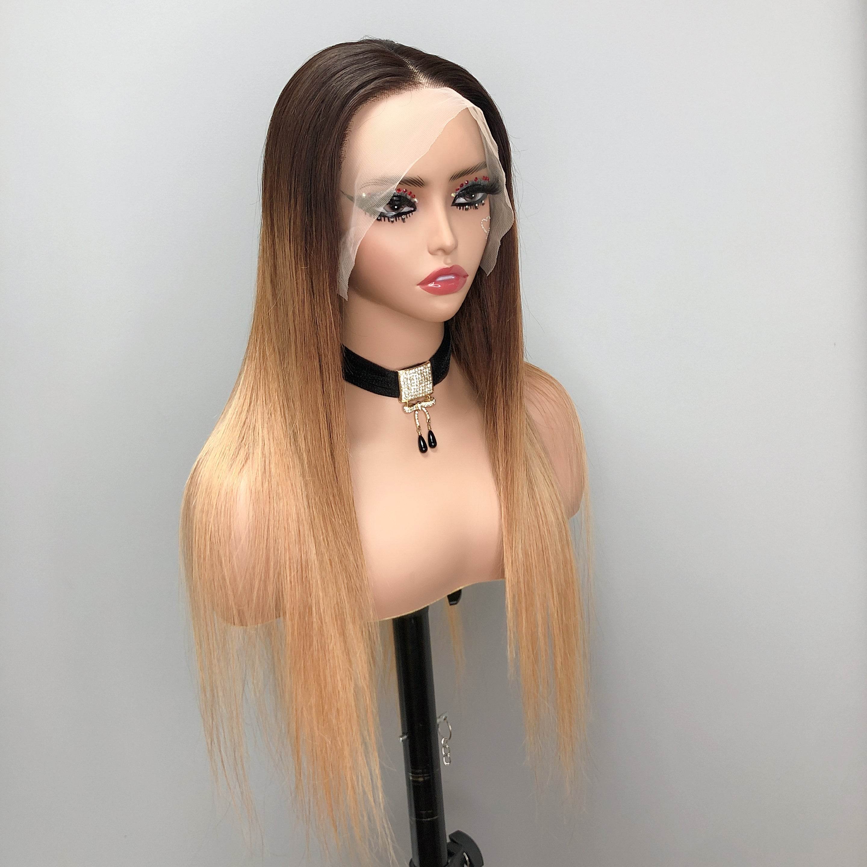 Ombre Straight Lace Front Wig T1B/4/27 – 13x4 HD Lace, Pre-Bleached Knots, 180% Density Human Hair Wig for Women - Majesty Wig