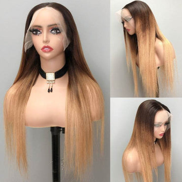 Ombre Straight Lace Front Wig T1B/4/27 – 13x4 HD Lace, Pre-Bleached Knots, 180% Density Human Hair Wig for Women - Majesty Wig