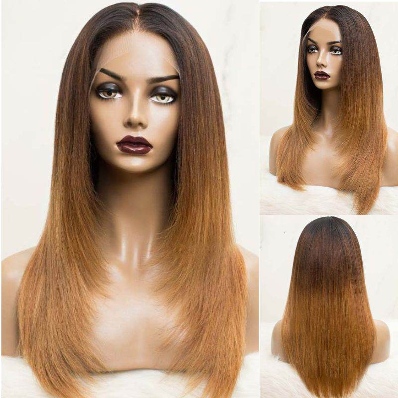 Ombre Straight Layered Lace Front Wig – T1B/4/27, Pre-Bleached Knots, Pre-Plucked, 180% Density Human Hair - Majesty Wig