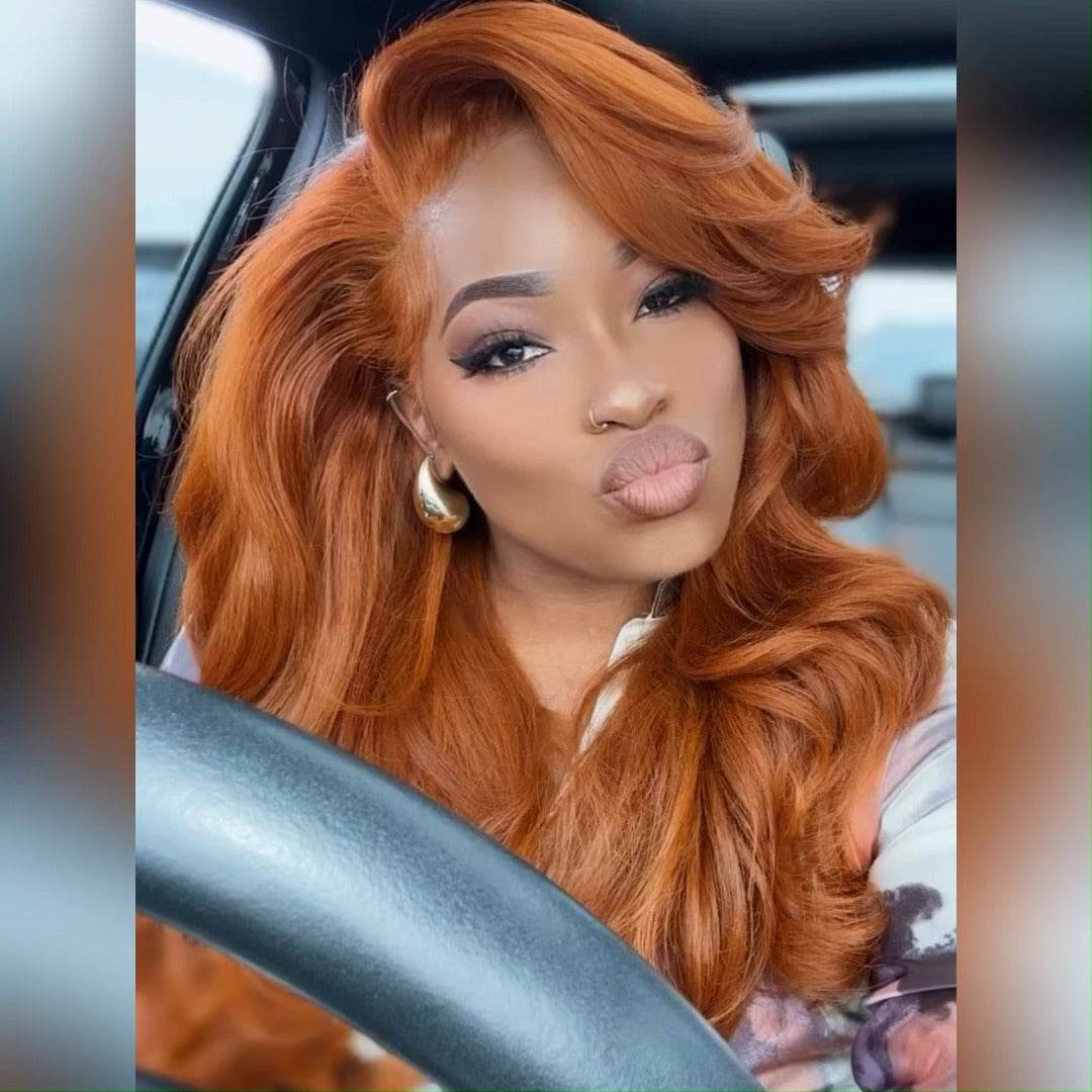Orange Ginger Body Wave Wig – 13x4 HD Lace Front, 100% Human Hair, Pre-Plucked, 180% Density - Majesty Wig