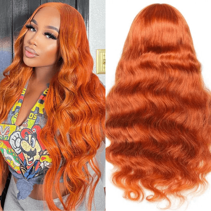 Orange Ginger Body Wave Wig – 13x4 HD Lace Front, Glueless & Pre-Plucked Human Hair Wig - Majesty Wig