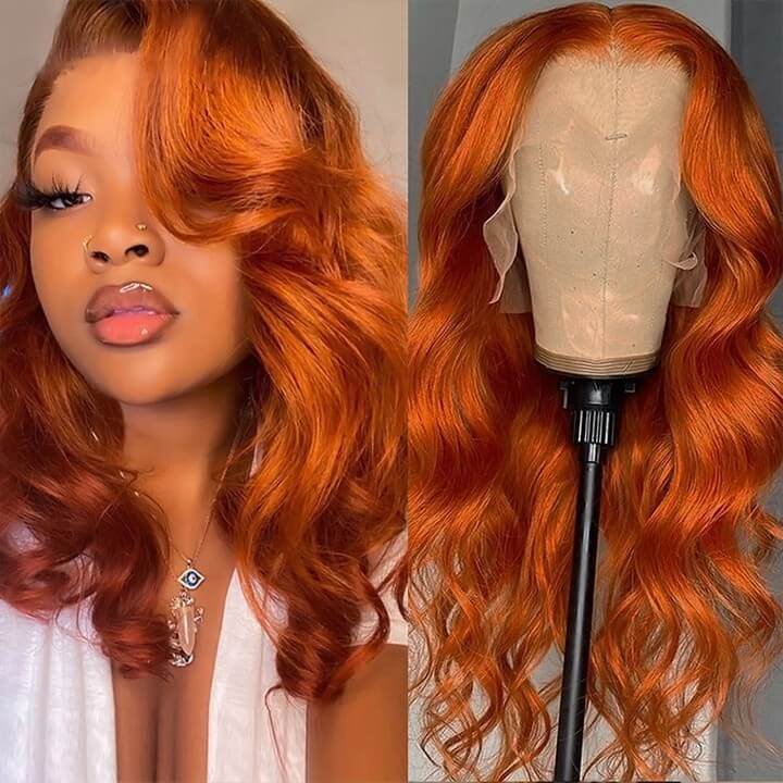Orange Ginger Body Wave Wig – 13x4 HD Lace Front, Glueless & Pre-Plucked Human Hair Wig - Majesty Wig