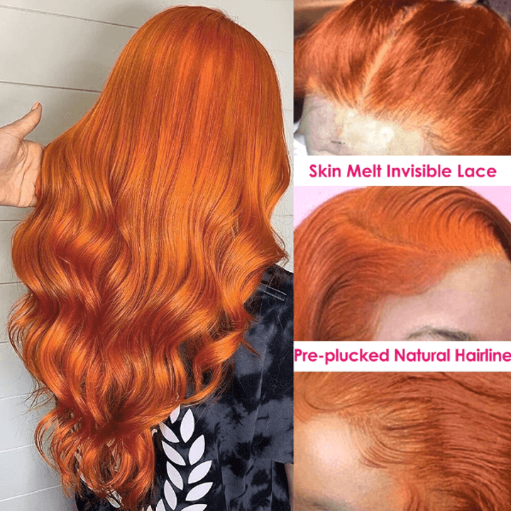 Orange Ginger Body Wave Wig – 13x4 HD Lace Front, Glueless & Pre-Plucked Human Hair Wig - Majesty Wig