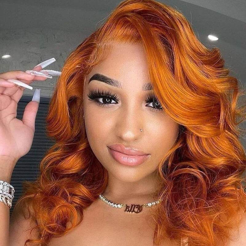 Orange Ginger Body Wave Wig – 13x4 HD Lace Front, Glueless & Pre-Plucked Human Hair Wig - Majesty Wig